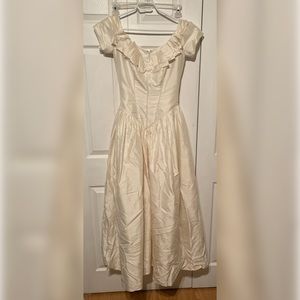 Classic Ivory Ruffle-Trim Fit & Flare Dress